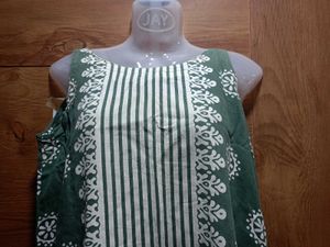 💚Sleeveless Green &amp; White Print Cotton Maxi