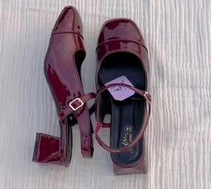 Burgundy Patent Slingback Heels