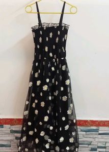 Daisy Print Black Dress
