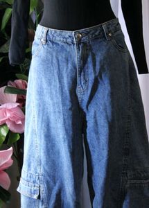 Unisex Blue Denim High Waist Baggy Jeans