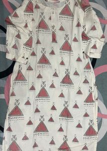 Cream Kurti Top &amp; Pants Set