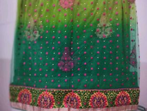 Green Embroidered(Net) Saree + Petticoat+ Blouse