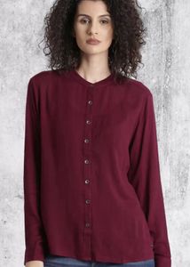 Women Burgundy Regular Fit Solid Casual Shirt - XL