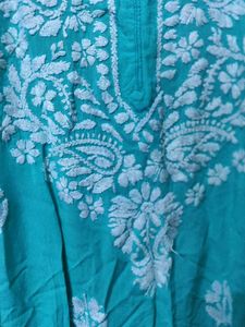 blue pure Chikankari short kurti