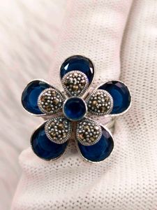 Blue Flower Ring 925 Silver Sterling