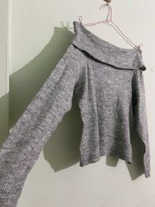 H&amp;M Gray Off-Shoulder Sweater