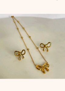 Anti Tarnish Gold Bow Jewelry Set