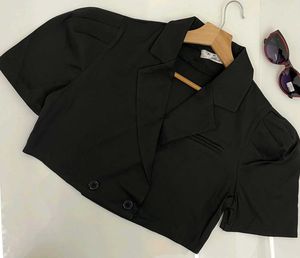 Black Cropped Blazer Top