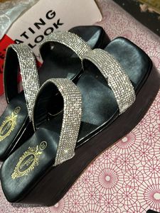 Shoetopia Black Emblished Wedges