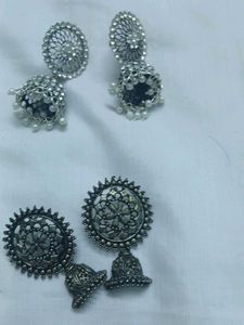 Silver Jhumka Earring Set