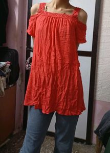 Red Off-Shoulder Top & Dress For Kids