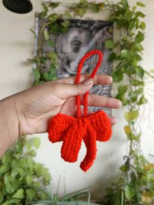 Crochet Handmade Red Big bow keycharm🥳🎀