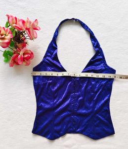Blue Satin Halter Top