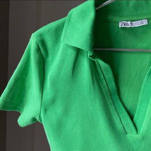 Zara Ribbed Crop Polo