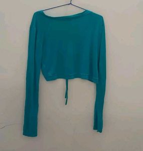 Teal Tie-Front Crop Top