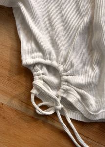 H&amp;M White Ribbed Drawstring Top