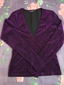 Sparkly Purple Plunge Top Size XS