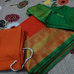 🧡Elegant Orange & Green Saree💚
