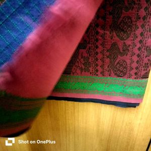 Blue Checked Saree with Green Border