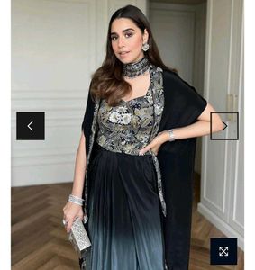 Black Ombre Draped Dhoti Skirt Set