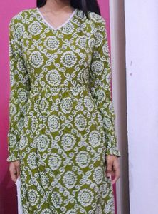 Olive Colour Long Sleeve Midi Kurti