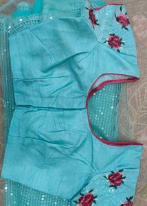 Aqua Sequin Saree