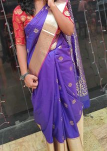 Blue Floral &amp; Peacock Saree