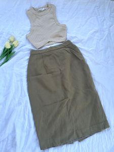 Minimalist Set: Ribbed Tank & Linen Skirt