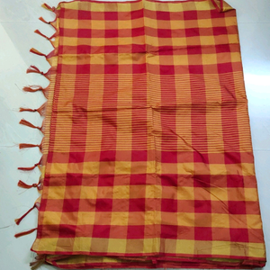 red yellow block saree