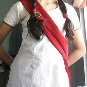 Beigeish White Kurti With Red Border