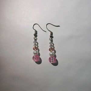 Handmade Beaded Earrings - Pink