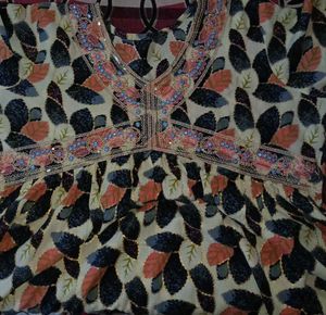 Embroidered Floral Print Blouse Kurti