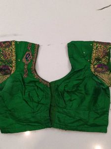 Green Embroidered Saree Blouse