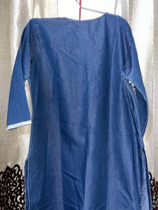 Denim Embroidered Kurta