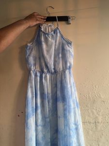 Blue Tie-Dye Halter Dress