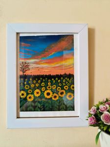 Sunflower Field With Beautiful Sunset Painting