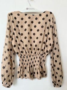 Buy beige &amp; Black Polka Dot print Top