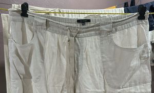 Beige Linen Blend Pants