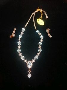 Rose Gold Diamond Necklace With Earings