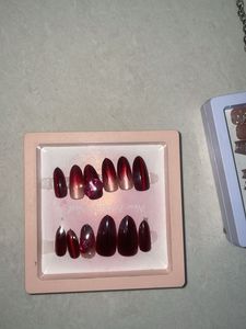 Burgundy n pink Press on Nails
