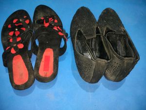 Black Juthi And Flat Slippers (Combo)