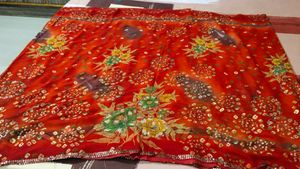 Elegant Red Floral Saree with stitch blouse