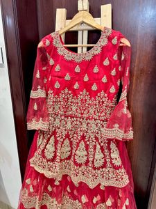 Red Embroidered Frock Style Lehngha Choli