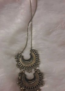 Oxidized Silver Maang Tikka With Earings