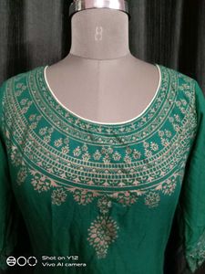 Emerald Green Printed Kurti With Dupatta 💚