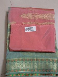Elegant Peach &amp; Green Saree
