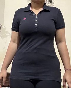 Navy Polo with Pink Accents