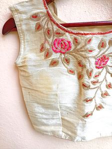 Zari Embroidery Blouse With Red Stone Work