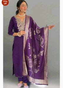 💥Nermosa Women’s Silk Embroidery Purple Kurta Set