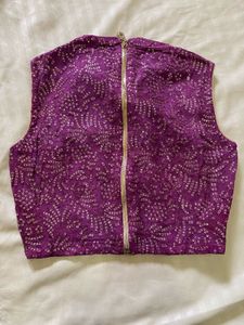 Purple Embellished Crop Top &amp; Peach Plazo Pants